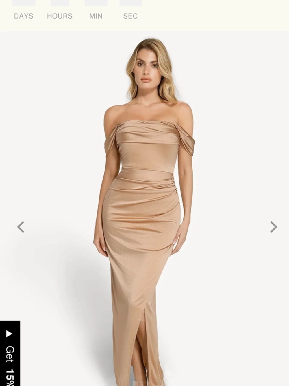 Strapless Off-Shoulder Maxi Dress in Champagne